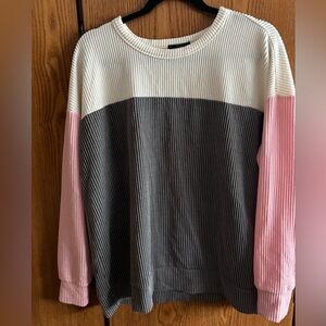 Colorblock Sweater with Pink Sleeves